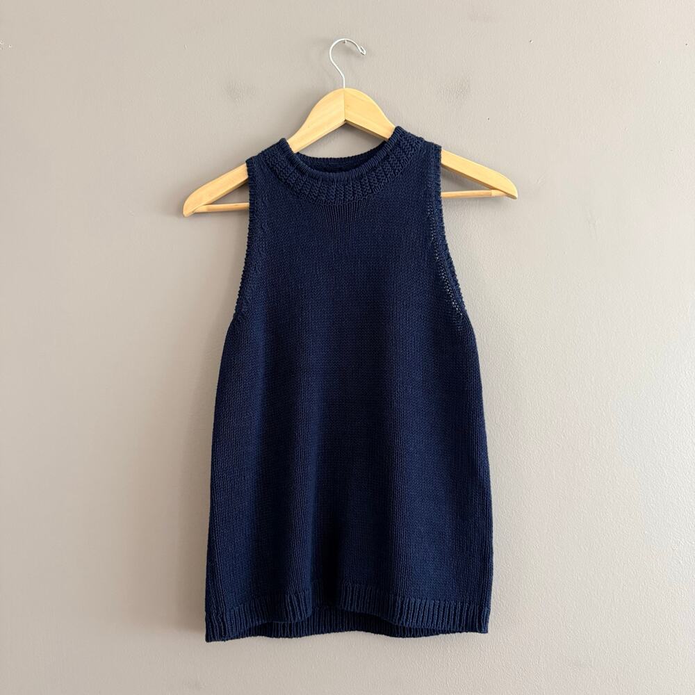 J McLaughlin Felicity Sweater Vest Women XS Blue Linen Blend V Neck Preppy